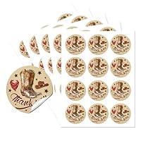 AHANDMAKER Cowboy Thank You Sticker Labels, Cowboy Theme Party Circle Stickers, 60 Pcs Cowboy Boot Stickers 2\" Self-Adhesive Circle Stickers for Birthday Party Favors, Envelope Seals & Goodie Bags