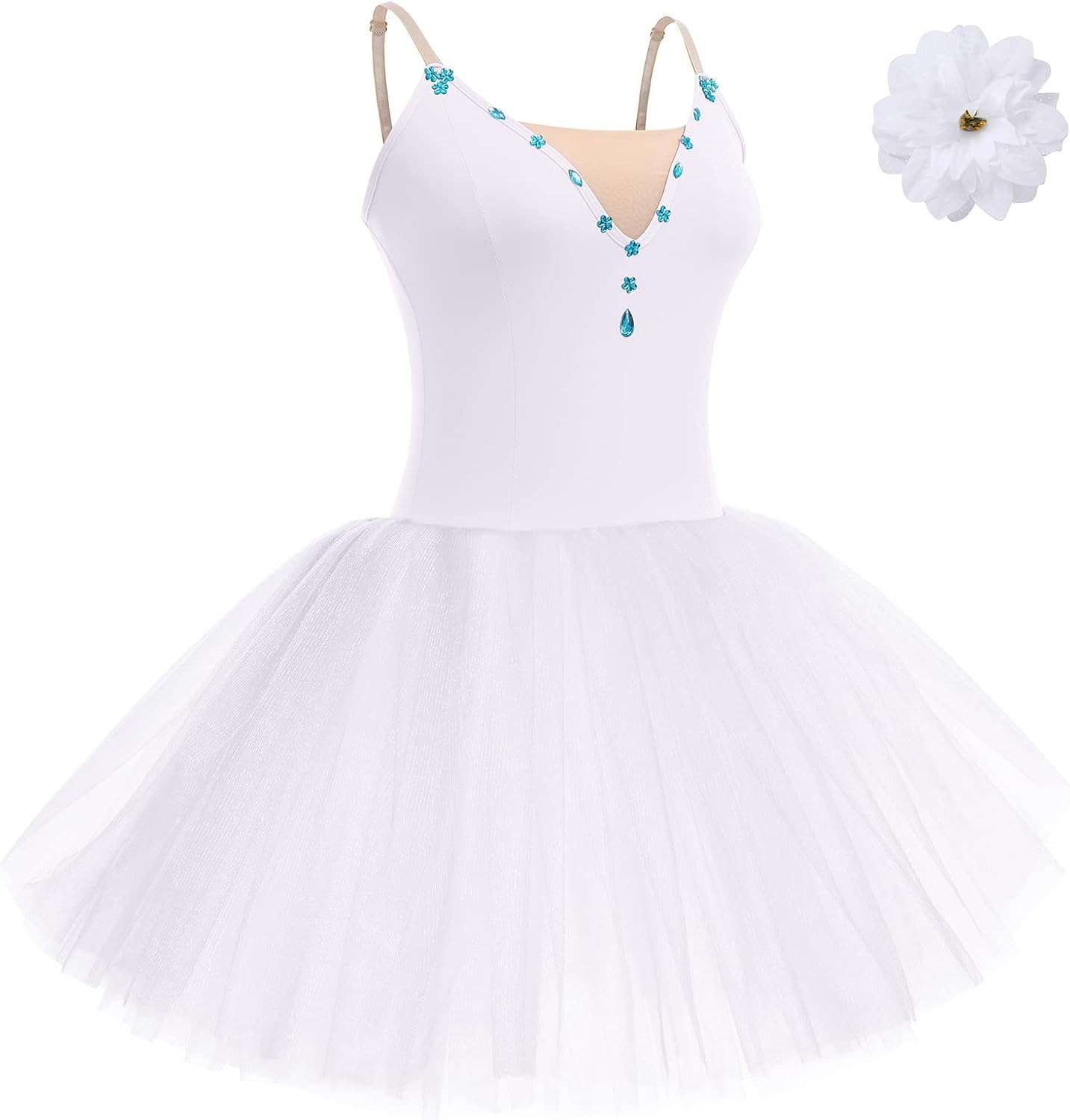 AFAVOM 2PCS Glitter Women Ballet Leotards Long Dance Ballerina Costume Adult Ballet Dress with Hair Clip Camisole Leotard - Image 2