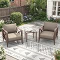 MAISON BACKYARDS Aluminum Outdoor Patio Furniture Set with 5.2" Thick Cushions, 3-Piece Outdoor Sectional with Coffee Table, Patio Conversation Sets for Backyard,(Brown,2 Seats)