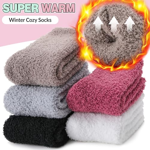 Image of Fuzzy Socks Warm Fluffy Winter Cozy Thick Plush Slipper Sleep Comfy Crew Socks for Women & Men 5 Pairs