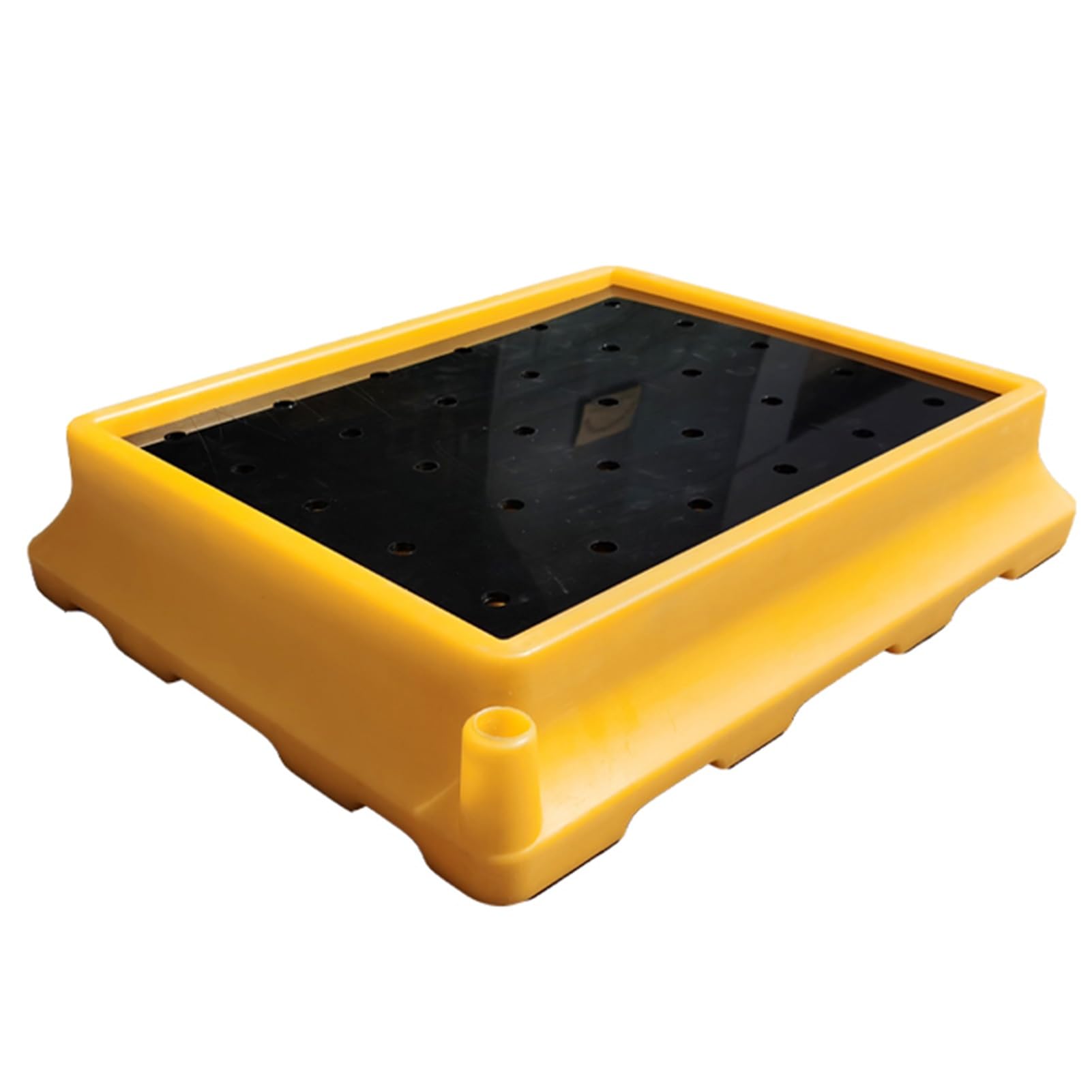 JKJZSALJ Spill Containment Platform,Yellow And Black Spill Containment Pallet, Stackable Polyethylene Spill Platform With Drain Outlet, Leakproof Grating Tray, Modular 67.5X67.5X1,53x43x11CM