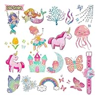 Leesgel Glitter Tattoos for Girls, 160 Styles Glitter Tattoos for Kids Party Bag Fillers, Fake Transfer Tattoo Stickers for Boys Girls Games Toys Birthday Halloween Decorations Supplies