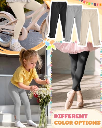 Image of 3 Pack Toddler Girl Cotton Leggings | Baby Girls Cute Stretchy Pants, Soft Bow Knot Leggings, Kids Full Length Tight Pants, 18M-5T Solid Comfortable Leggings