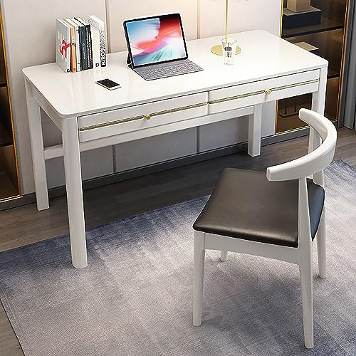 Escritorio moderno de madera maciza de mediados de siglo con 2 cajones para oficina en casa, mesa de estudio de gran superficie para trabajar desde casa, estación de trabajo estable (39 x 24 x 30