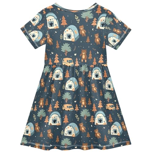 Summer Girl Dresses Cute Camper Bear Toddler Short Sleeve A-line Dress Casual Sundress2