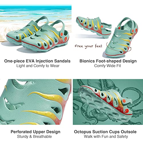 Uin Women's Clog Garden Shoes Slip On Beach Outdoor Slippers Sandals Octopus Ⅰ Green & Red (7) #TOP6