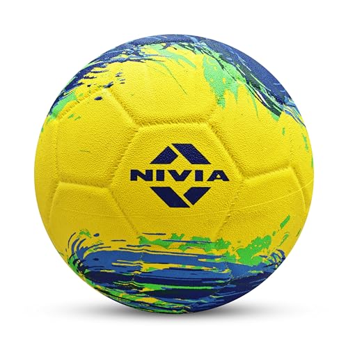 Image of Nivia Super Storm Football for Men, Training Ball, Durable Rubber Cover Molded, Butyl Threadwounded Bladder, to Play On Hard Ground and Artificial Turf (Yellow, 3)