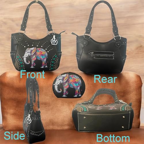 Elephant Boho Purse for Women Country Western Handbag Cowgirl Bag Shoulder Tote with Pockets3