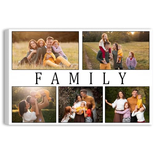 xzartdiy Custom Family Picture Canvas Prints with Your Photos, 5 Collage Images Print, Personalized Canvas Wall Art for Family Home Office Decor, Customized Gifts 18x12’’