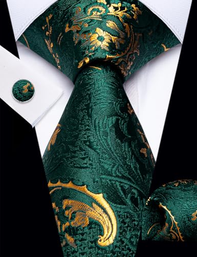 Image of YourTies Silk Paisley Floral Tie and Pocket Square Cufflinks with Lapel Pin Sets for Men 5PC Wedding Party