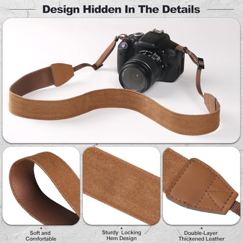 Image of Universal Camera Strap - Camera Neck Strap, Adjustable Shoulder Straps Compatible with Canon, Fujifilm, Nikon, Olympus, Panasonic and other SLR and mirrorless cameras - Brown