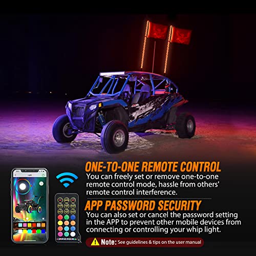 Image of Nilight 2PCS 4FT RGB LED Whip Light Remote App Control for ATV UTV Polaris