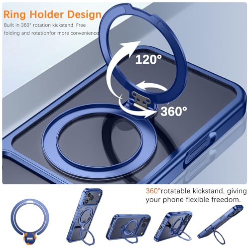 Image of YINLAI for iPhone 17 Pro Case 6.3-inch, Magnetic Compatible with Magsafe, with 360 Rotatable Ring Stand, Anti-Fingerprint Skin-Friendly, Shockproof Full-Body Protective 17 Pro Case, Deep Blue