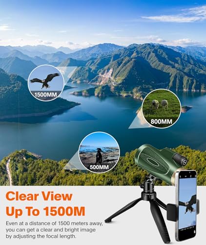 Monocular Telescope 80x100 High Power with Smartphone Adapter Tripod, Wide Field Monoculars for Adults with BAK4 Prism & FMC Lens, for Bird Watching Hunting Hiking Camping Wildlife-Green
