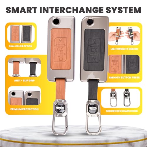 Image of Car Key Cover Compatible with Mahindra XUV-500 3-Button Smart Smart Flip Key (Dual Leather Metal (Black & Brown))