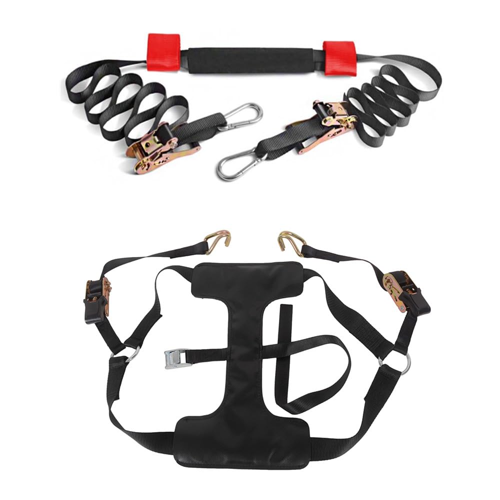 MOTO4U Correas de amarre universales para ruedas traseras y delanteras de motocicleta, color rojo con tensor de cinturón