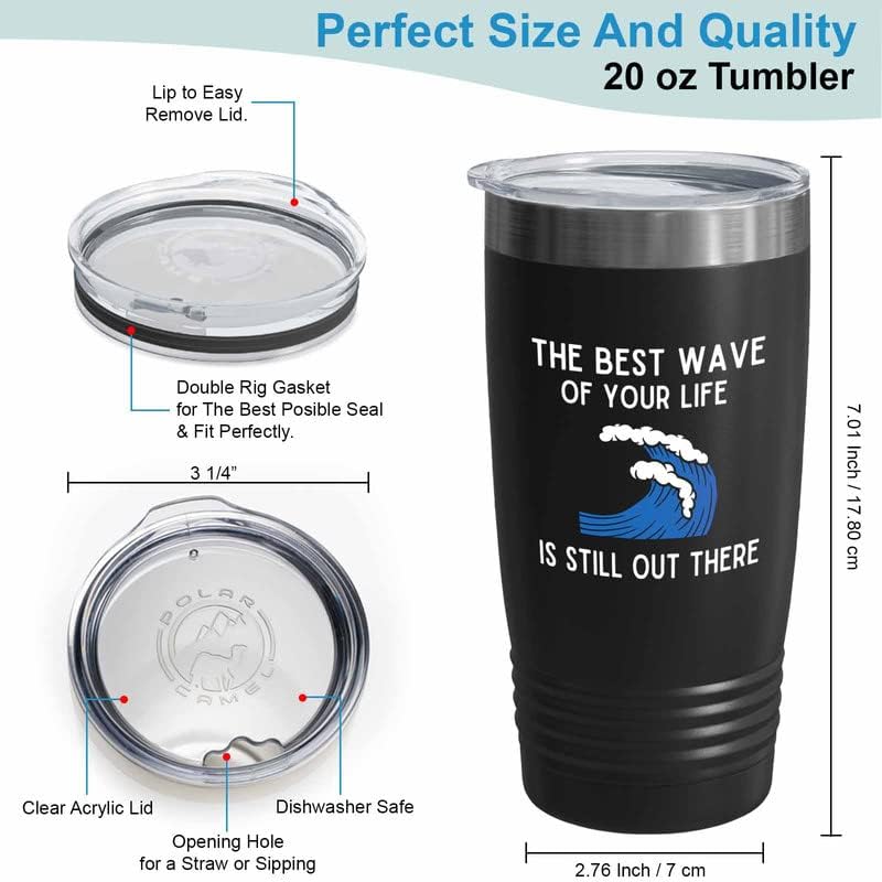Miniatura 3 de Surfing Black Edition Vaso de 20 onzas – The bezt wave – Regalos para entusiastas del surf, deportes acuáticos, tabla de surf, atletismo,