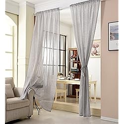 Cortina Lino Gris WOLTU Cortinas Translúcida 1 Pieza Cortina Visillo para Ventena Dormitorio Salon Aspecto de Lino 140x225 cm Cortinas de Gasa Moderno Gris Claro VH5859hgr