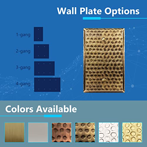 Image of LIDER Blank Metal Wall Plate, Blank Outlet Cover, Corrosion Resistant, Mid-Size 1-Gang 4.88 inch x 3.11 inch, LMWP-01M-HAB, Steel, Hammered Antique Brass, 1-Pack