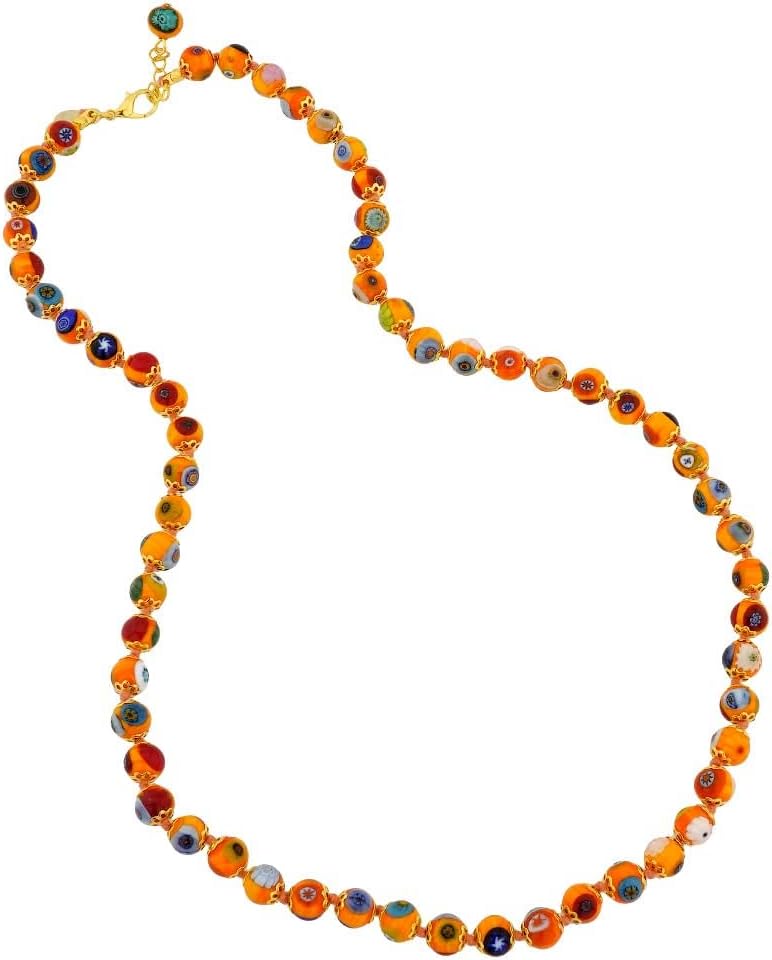 Glass Of Venice Murano Glass Mosaic Long Necklace - Orange