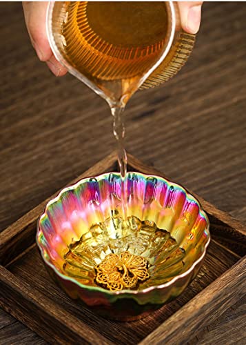 Hohcna Jianzhan Tenmoku Tea Cup With Golden Peacock, 3D Chinese Kungfu Tea Cup Porcelain Master Teacup - 5 Oz #TOP2