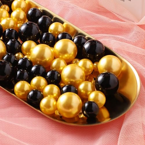 PNJHDZ 200個 花瓶フィラービーズ ブラックとゴールド パールビーズ 花瓶用 穴なし パール センターピース用 花瓶 ホームテーブル パーティー 装飾 結婚式 DIY 8/14/20mm [5]