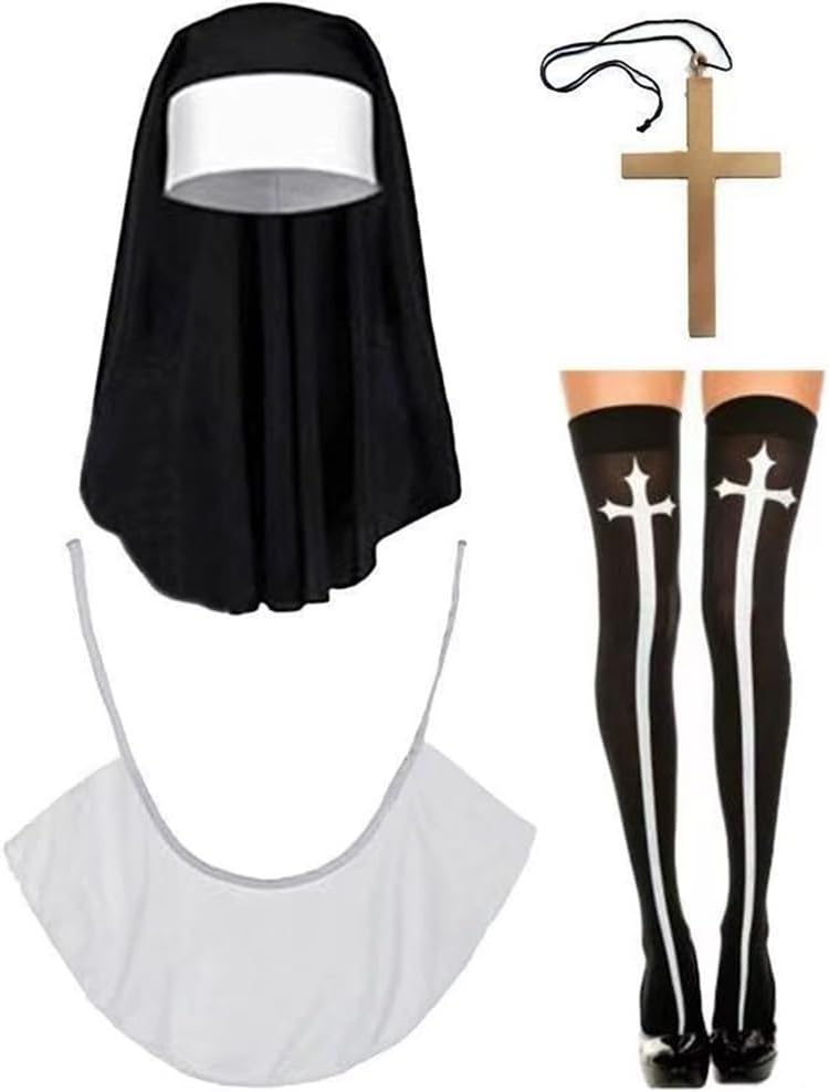 Halloween Nun Costume Nun Costume Accessory Set,Nun Hat Stockings Cross