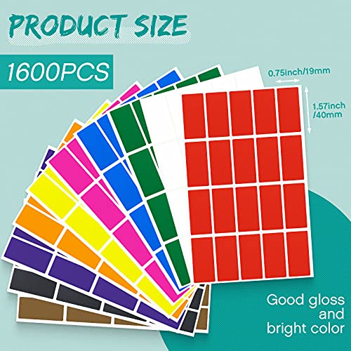 1600 Pieces Rectangular Color Coding Stickers 1.57 X 0.75 Inch Assorted Colored Rectangle Label Adhesive Solid Colors Tags For Inventory Organize, File Classification, 10 Colors #TOP1