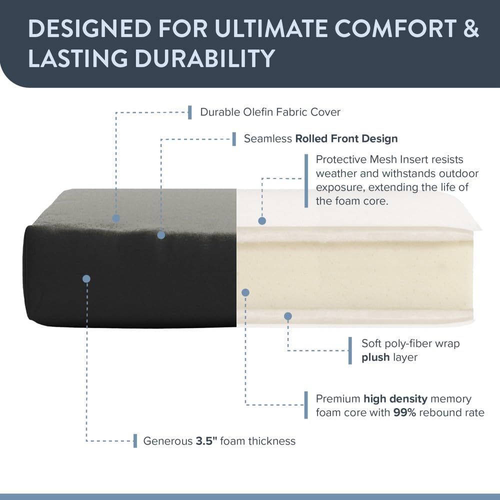 California Umbrella Outdoor Dining Chair, Patio Seat Cushion, 20 x 40 Inch, Premium Outdoor Memory Foam, Fade Resistant, Solstice Olefin Fabric, Fabric Ties, Black