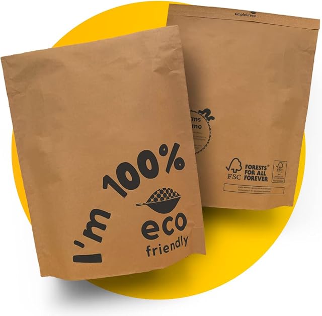 Simplelifeco UK FSC Certified Paper Mailing Bags | 100% Eco Friendly, Biodegradable Postage & Packaging Bags, 9 x 12 (24 x 30 cm) + Lip & Bottom Gusset | Pack of 10