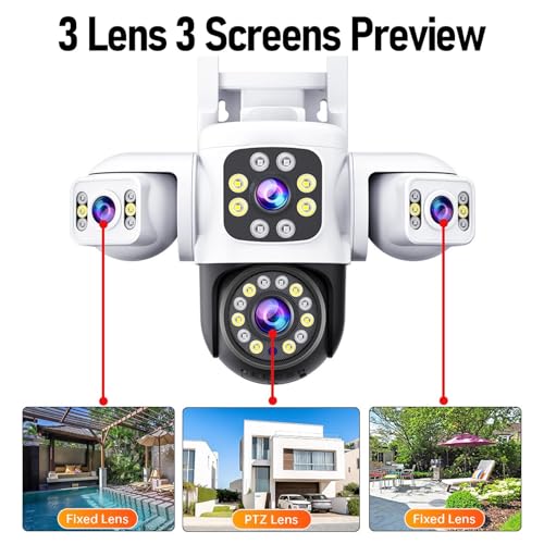 VBESTLIFE Triple Obiektyw Wi -Fi PTZ Security Camera, Trzy Soczewki Bezpieczeństwa na Zewnątrz, 1080p 360 ° Widok Bez Martwego Pola, Automatyczne śledzenie, 2 -Way (wtyczka UE)