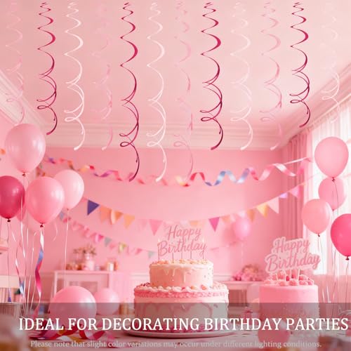 Image of 40Pcs Pink Hanging Swirls Party Decorations Plastic Spirals Streamers Foil Ceiling Decor for Pink-Themed Parties Birthday Baby Showers Valentine's Galentine's Day Bridal Showers