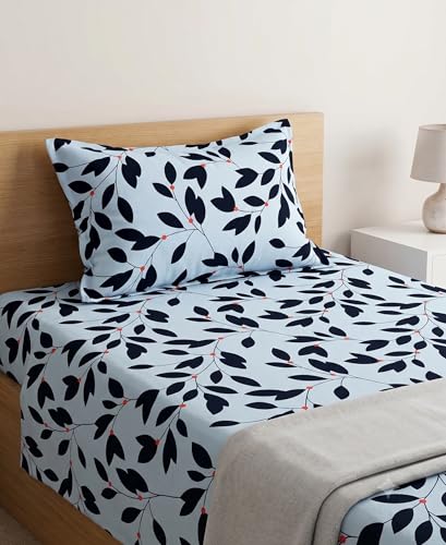 Image of YORIK TM Microfiber Bed Sheet with Pillow Cover, 3D-Printed, 144TC, Soft & Breathable, Double /Single Bed (Shaphire Gray, Small Single)