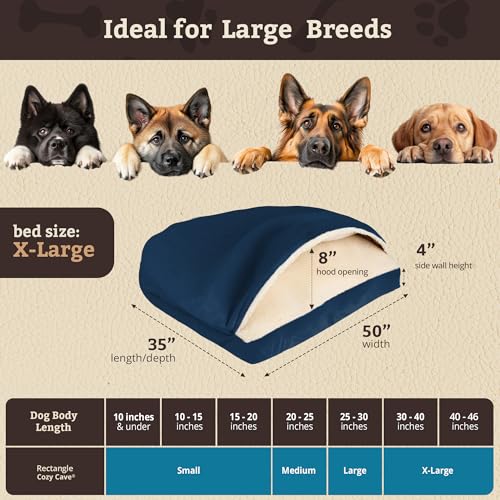 Image of Snoozer Rectangle Cozy Cave Dog Bed, Hooded Dog Bed, Sapphire (XL)