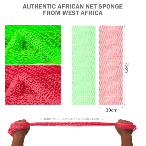 Image of UJFQBH African Net Sponge Authentic, A Soft Yet Powerful Exfoliating Body Scrubber, Dries Quickly, and Gradually Transforms Rough Skin into Smooth 3 Pieces Rose red, Yellow, Green
