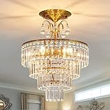 CVKASH 5 -Lights Crystal Gold Chandelier Fixture Modern Semi Flush Mount Ceiling...