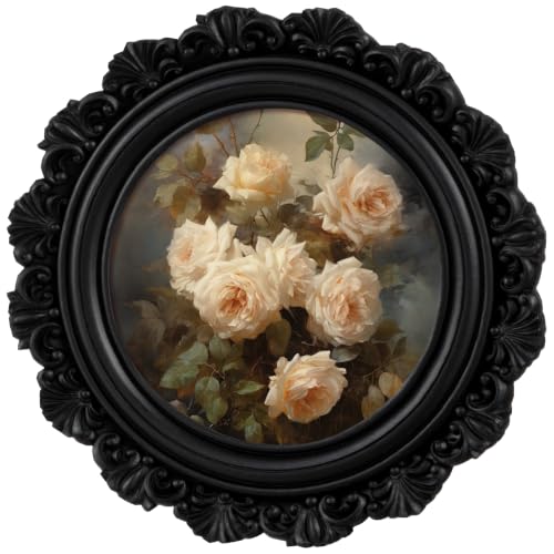 Image of eletecpro 4x4 Round Picture Frame with Glass Cover, Black | Retro Ornate Gothic Photo Frame for Tabletop or Wall Mount Decor