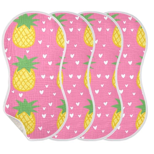 xigua Pineapples Muslin Baby Burp Cloths Set of 4, Super Soft & Absorbent Burping Rags, Cotton Burp Clothes Shower Gift for Newborn, Baby Girls and Boys3