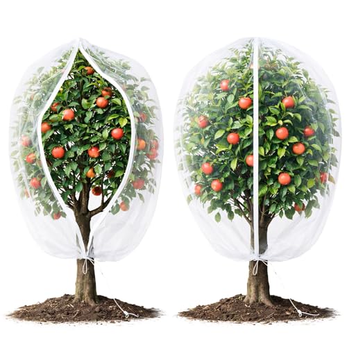 Homoda Fruit Tree Netting Cover with Zipper & Drawstring 2 Packs 8ft x 8ft Insect Bird Barrier Netting for Garden Protection Ultra Fine Mesh Garden Netting