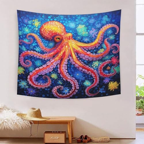 Tapisserie murale effet 3D pieuvre géante en tissu pour grand salon et chambre 180x230cm