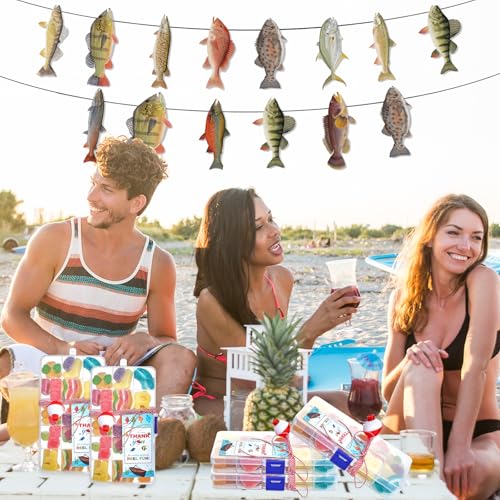 Cherizia 73Pcs Fishing Party Favors Candy Little Tackle Boxes 24 Sets with Red White Floater Thank You Cards for Making My Reel Fun Fishing Gone Theme Party Decorations (24)