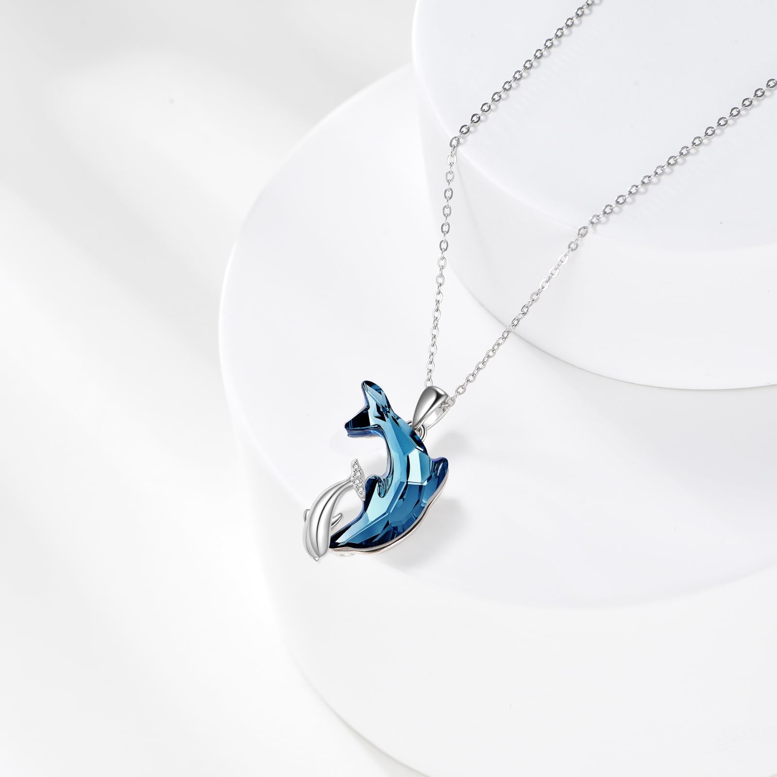 POPLYKE Delfin/Schildkröte/Schwarze Katze Halskette Sterling Silber Kristall Anhänger Halsketten Nette Tier Jewerly für Damen Mama