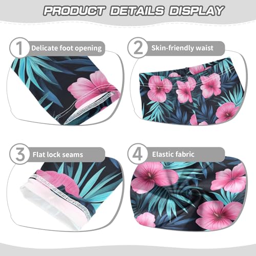 Red Pink Hibiscus Leaf Girls Casual Leggings for Kids Printed Long Pant Bottoms Stretch and Soft3