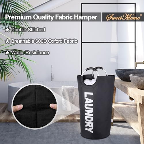 SweetMemo Large Laundry Hamper Collapsible 95L,Tall Laundry Basket with Handles, Freestanding Clothes Hamper Bag – Dirty Fabric Laundry Bin for College Dorm Laundry Room, Sturdy, Lightweight – (Black) - 1