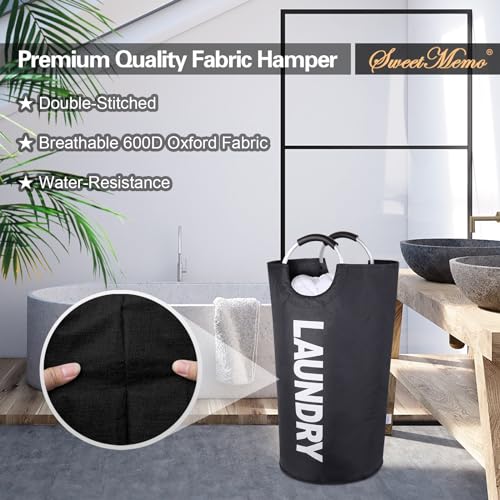 SweetMemo Large Laundry Hamper Collapsible 95L，Tall Laundry Basket with Handles, Freestanding Clothes Hamper Bag – Dirty Fabric Laundry Bin for College Dorm Laundry Room, Sturdy, Lightweight – (Black)