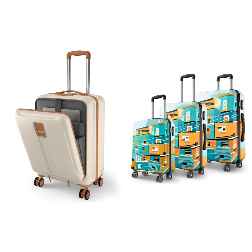Cabin Trolley Bag with Laptop Compartment, Hardside Polycarbonate Small (55cm) Suitcase | + Oasis 55, 65 & 77 Cms Polycarbonate Trolley Bag, Printed Cabin 8 Wheels Spinner Travelling-image-40