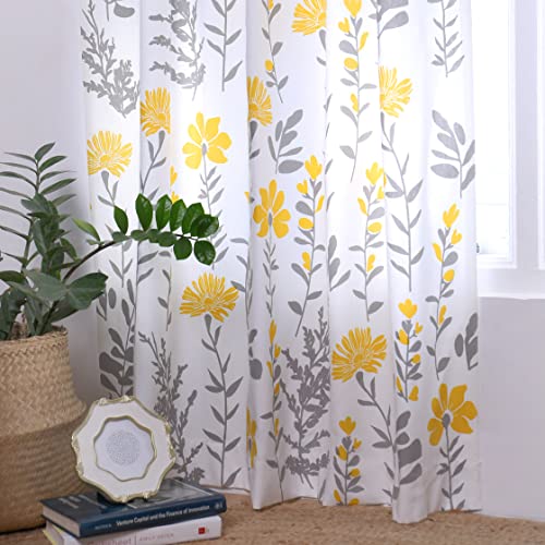 Image of Tranquebar Curtain Co. Window Curtains 6 Feet, 60-65% Room Darkening, Yellow Floral Print, Cotton Curtains for Window, Cotton Curtains 6 Feet Long Set of 2, BackTab Loops, Mazzo (183 cm) - Set of 2