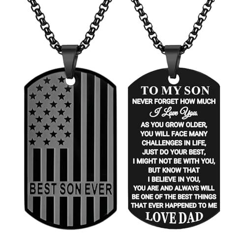 Coolvy To My Son Necklace from Mom Dad, Dog Tag Cross Necklace for Men, American Flag Birthday Christmas Gifts for Son in Law Grandson Daughter Granddaughter Family Jewelry