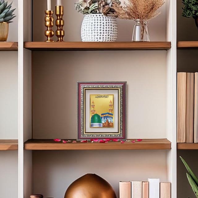 Image of DIVINITI Mecca Madina 24K Gold Plated Foil Wall and Tabletop Photo Frame for Home Decor, Prayer Room, Luxury Gifting | DG Frame 105 S1 (16x13.5 CM)