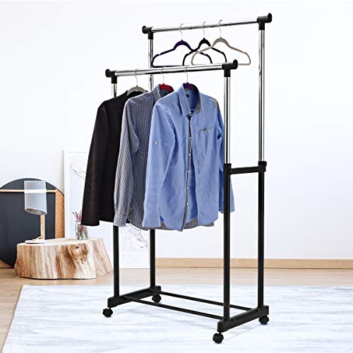 image for Multigot Garment Rack, Single Adjustable Rod Freestanding Clothing Met